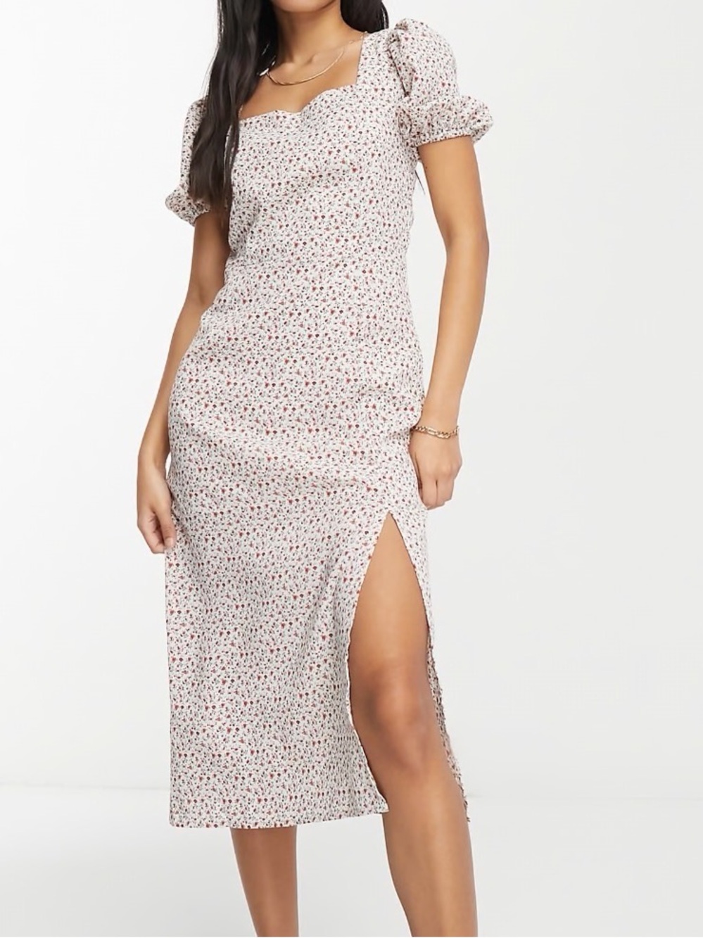 Glamorous Square Neck Midi Tea Dress in Vintage Floral